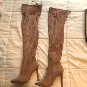 pink over the knee high heeled boots 7.5